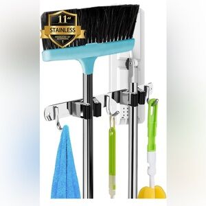 NIB 2 Racks and 3 Hooks Broom and Mop Holder Wall Mounted organizer